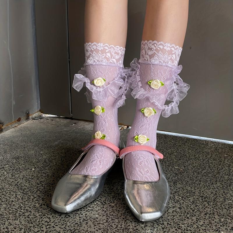 Floral Lace Calf Socks Sweet & Floral Knee High Stockings