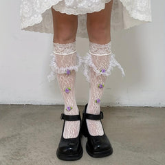 Floral Lace Calf Socks Sweet & Floral Knee High Stockings