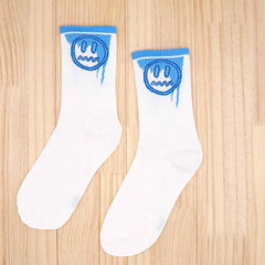 Crying Face Print Crew Socks Women's Stockings
