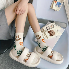 Cartoon Graffiti Print Socks Comfy & Mid Tube Women's Stockings