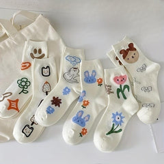 Cartoon Graffiti Print Socks Comfy & Mid Tube Women's Stockings