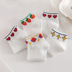 5 Pairs Heart & Star Print Crew Socks Soft & Comfy Stockings for Women