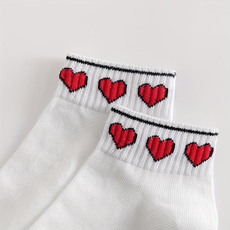 5 Pairs Heart & Star Print Crew Socks Soft & Comfy Stockings for Women