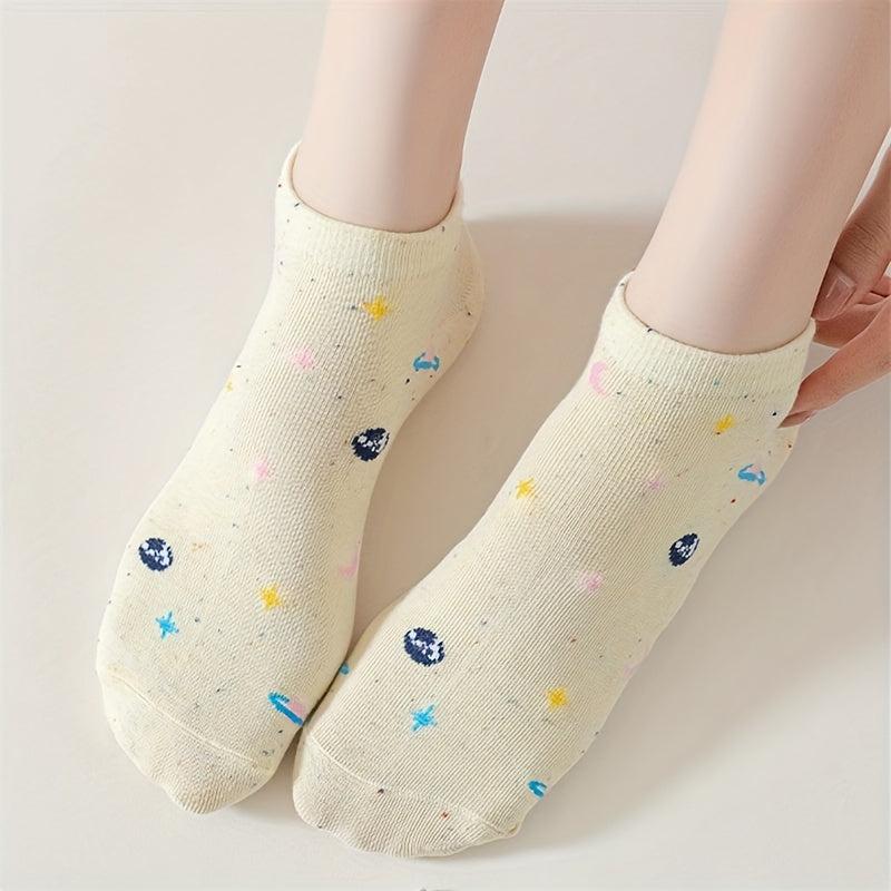 6 Pairs Star & Planet Print Ankle Socks Women's Stockings
