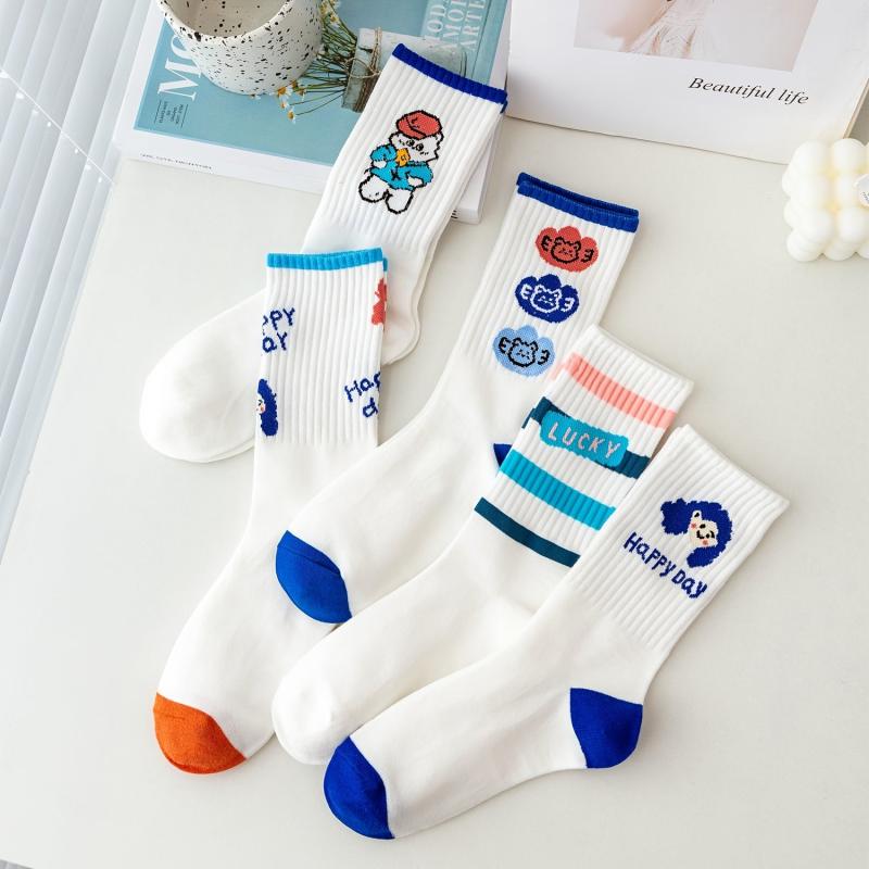 5 Pairs Cartoon Print Socks Women's Mid Tube Comfy Stockings Hosiery