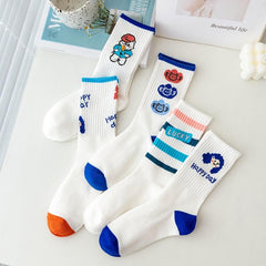5 Pairs Cartoon Print Socks Women's Mid Tube Comfy Stockings Hosiery