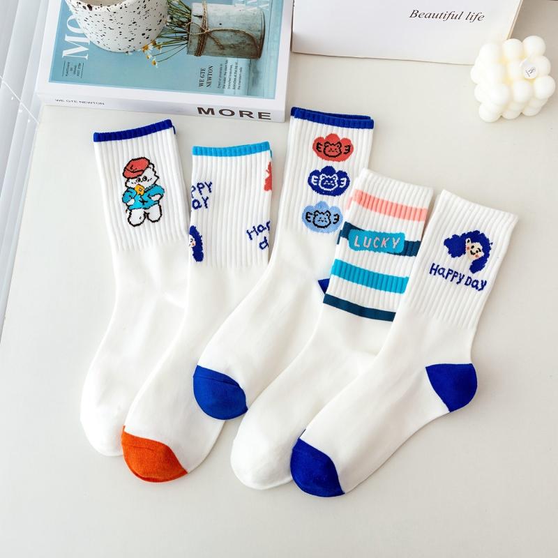 5 Pairs Cartoon Print Socks Women's Mid Tube Comfy Stockings Hosiery