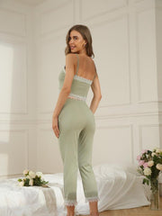 Lace Stitching Lounge Set V Neck Cami Top & Elastic Waistband Pants
