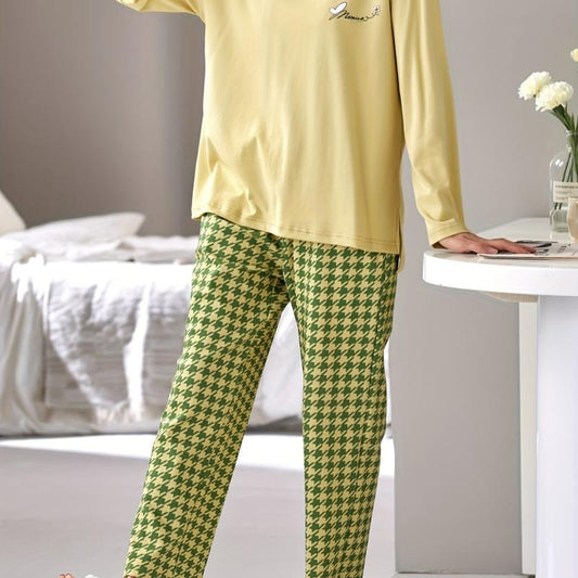 Graphic Print Pajama Set Long Sleeve Top & Pants