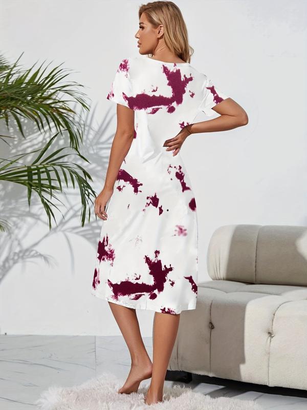 Tie Dye Lounge Dress Crew Neck Short Sleeve Soft & Comfy Women's Loungewear