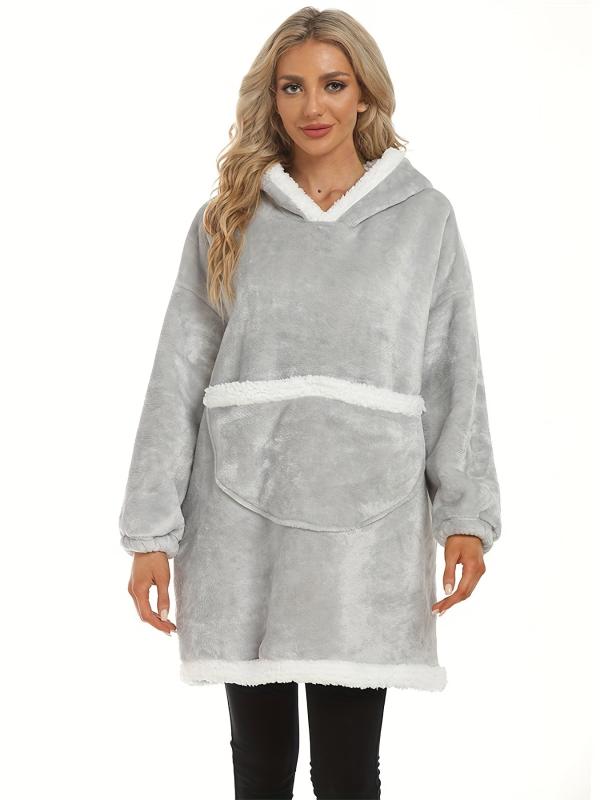 Plush Hooded Lounge Robe Warm & Comfy Long Sleeve Lounge Robe