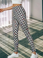 Colorblock Plaid Lounge Pants Soft Elastic Waistband Womens Loungewear