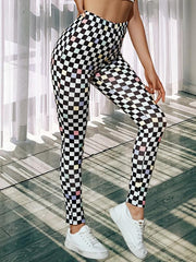 Colorblock Plaid Lounge Pants Soft Elastic Waistband Womens Loungewear