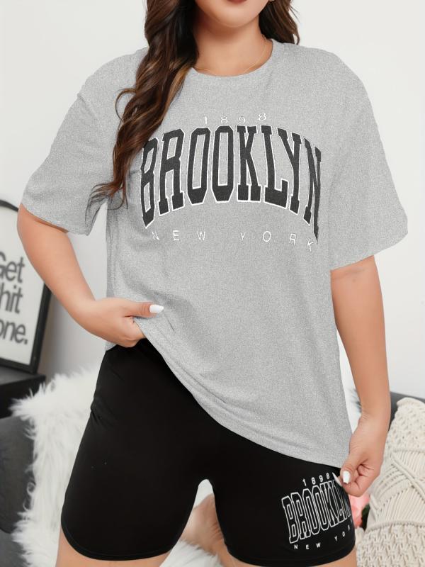 Letter Print Lounge Set Crew Neck Tee Top & Shorts Women's Loungewear