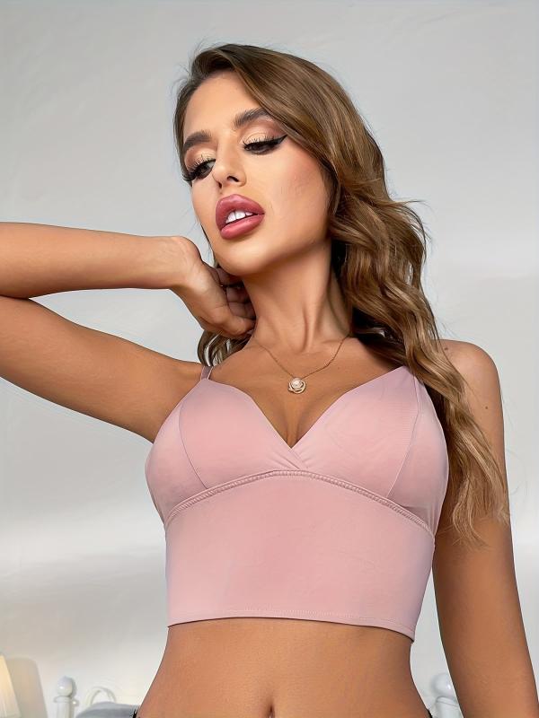 Solid Cami Crop Top V Neck Backless Sleeveless Top Women's Lingerie & Underwear