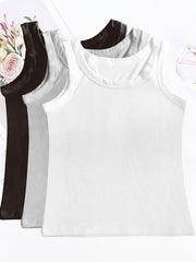 3pcs Ribbed Tank Tops Sleeveless Crew Neck Women's Lingerie