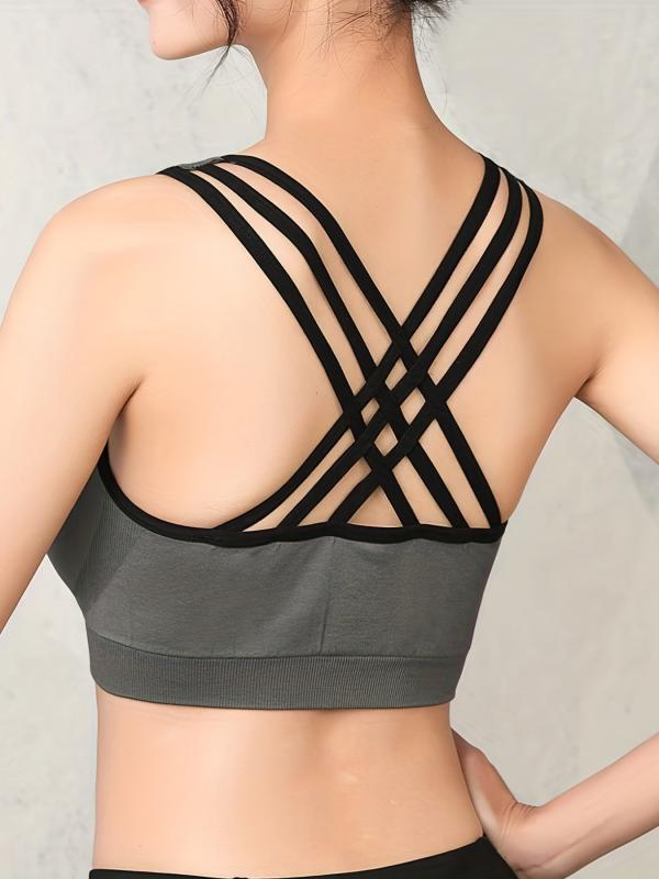Criss Cross Back Sports Bra Push Up Shockproof Bra