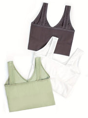 3pcs Solid Tank Tops Cozy V Neck All match Top Women's Lingerie & Underwear