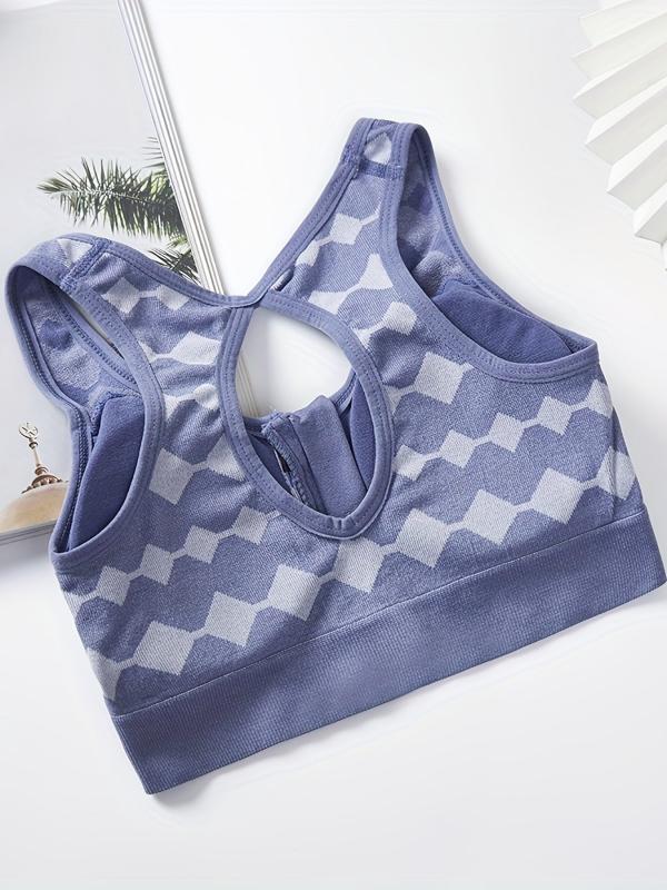 Argyle Zipper Sports Bra Comfy & Breathable Running Workout Tank Bra