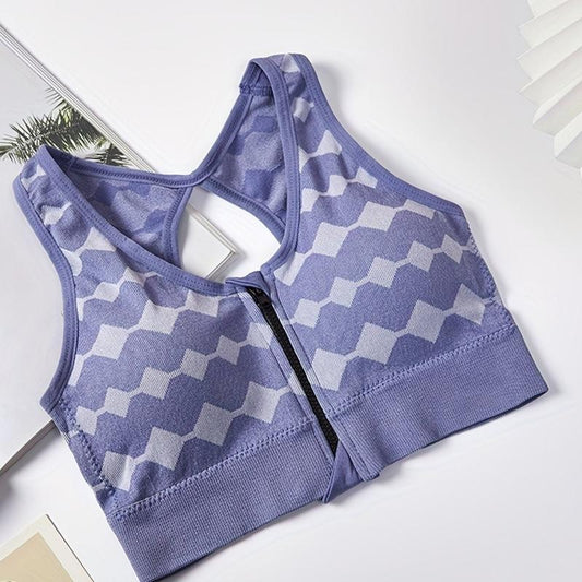 Argyle Zipper Sports Bra Comfy & Breathable Running Workout Tank Bra