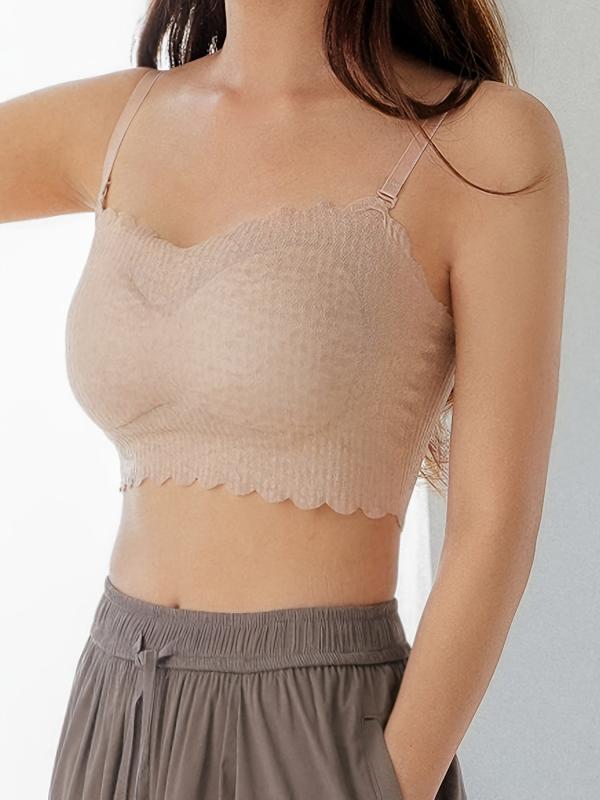 Comfortable Scallop Trim No Show Bra Crop Tank Top