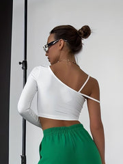 Solid Crop Top Asymmetric Sleeve Hollow Out Top Women's Lingerie