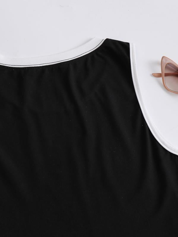 Colorblock Trim Tank Top Sleeveless Crew Neck Casual Comfy Top