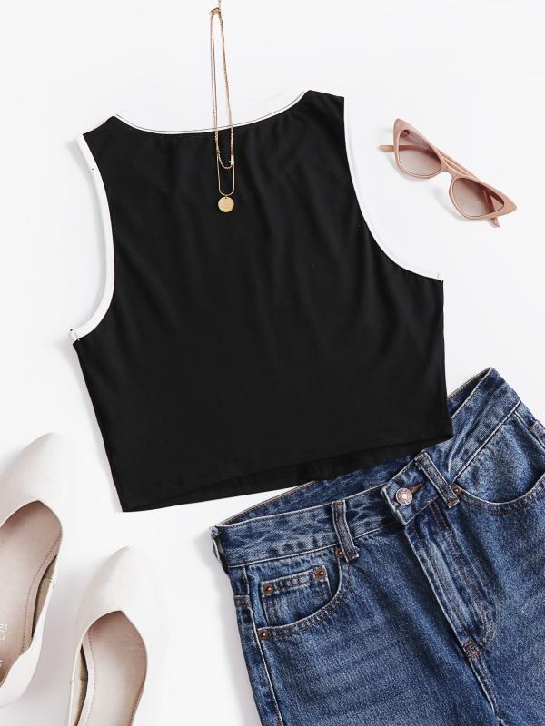 Colorblock Trim Tank Top Sleeveless Crew Neck Casual Comfy Top