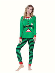 Christmas Print Lounge Set Crew Neck Top & Striped Pants