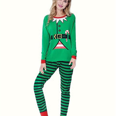 Christmas Print Lounge Set Crew Neck Top & Striped Pants