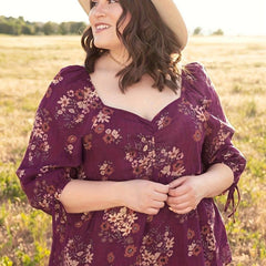 Women's Plus Floral Print Bubble Sleeve Blouse