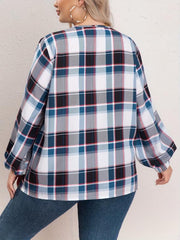 Women's Plus Size Plaid Print Lantern Sleeve Blouse
