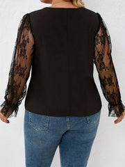 Floral Jacquard Lace Long Sleeve Top + Ruched Neck