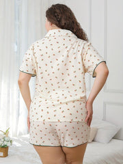Women's Plus Mini Floral Print Pajama Set Short Sleeve Sleep Shirt & Shorts