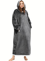 Women's Plus Solid Flannel Hooded Lounge Robe