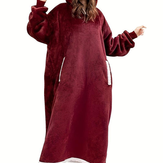 Women's Plus Solid Flannel Hooded Lounge Robe