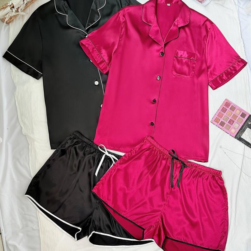 4 Pack Plus Size Pajama Set Women's Button Up