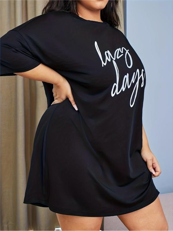 Women's Plus Letter Print Short Sleeve Lounge Dress