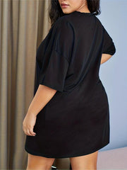 Women's Plus Letter Print Short Sleeve Lounge Dress