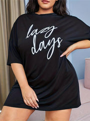 Women's Plus Letter Print Short Sleeve Lounge Dress