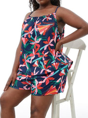 Floral Print Cami Top & Shorts Loungewear Set Plus Size