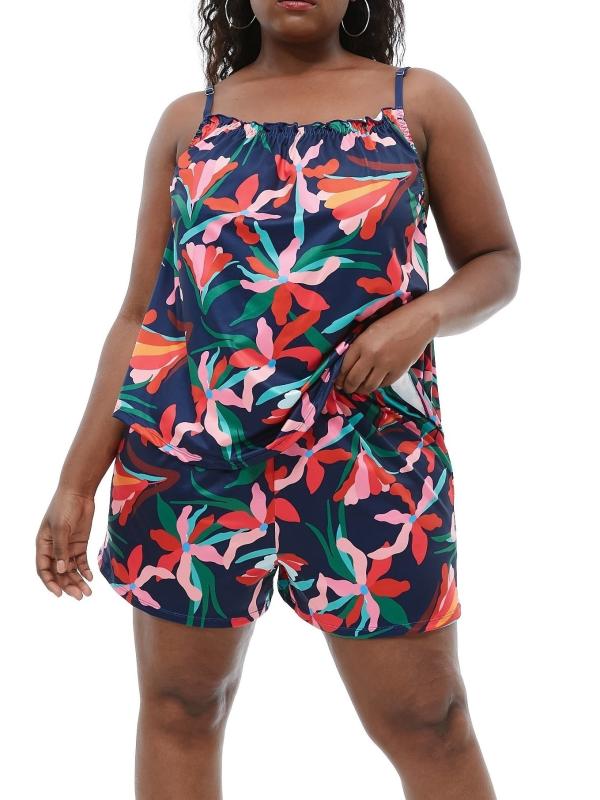 Floral Print Cami Top & Shorts Loungewear Set Plus Size