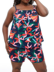 Floral Print Cami Top & Shorts Loungewear Set Plus Size