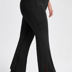 Solid High Waist Slit Sports Pants With Pockets Women's Plus