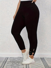 Women's Plus Size High Rise Fitness Leggings with Ring Decor