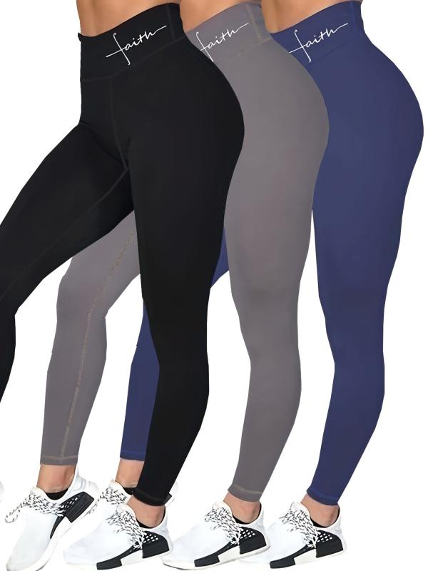 3PC Women's Plus Size Sports Leggings Set High Rise Stretchy Skinny Leggings