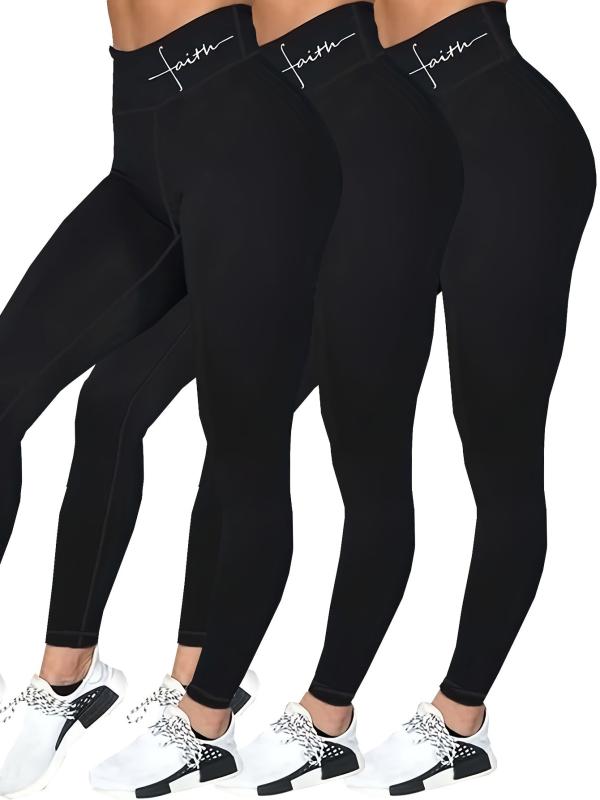 3PC Women's Plus Size Sports Leggings Set High Rise Stretchy Skinny Leggings