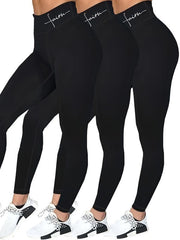 3PC Women's Plus Size Sports Leggings Set High Rise Stretchy Skinny Leggings