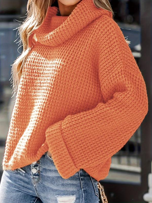 Casual Solid Long Sleeve Turtle Neck Plus Size Sweater