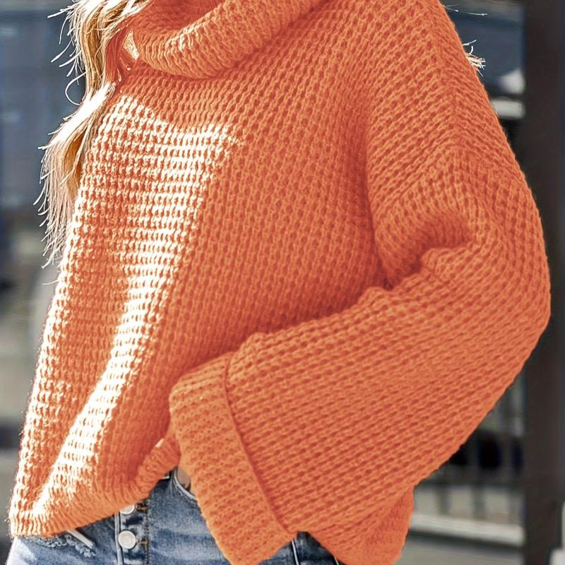 Casual Solid Long Sleeve Turtle Neck Plus Size Sweater